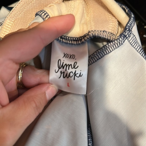 Lime Ricki Navy Blue Tropical Birds Floral Peplum Ruffle Tankini Swimsuit Top L - Picture 5 of 7